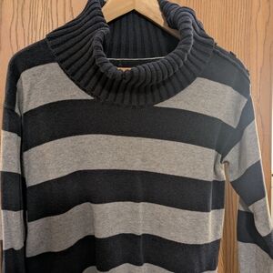 Banana Republic Black and Gray Striped Turtleneck Sweater